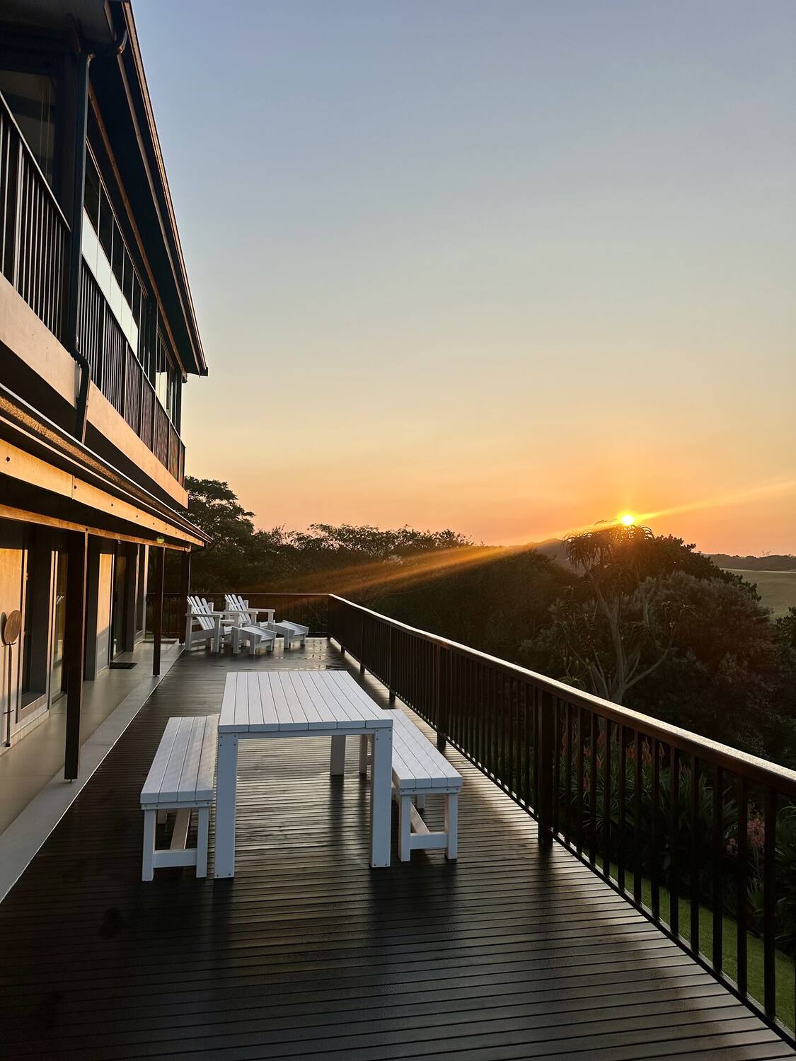 Fairway Views villa deck overlooking the golf course at sunset, Prince's Grant Golf Estate, KwaZulu-Natal