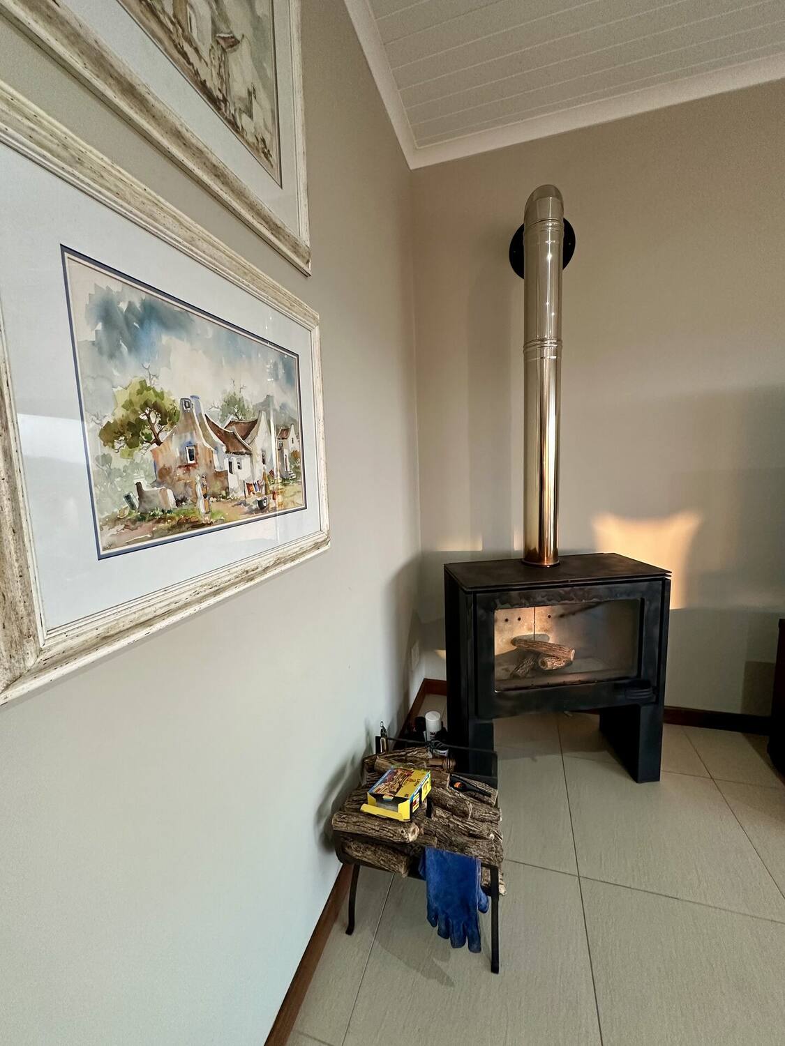 Wood-burning fireplace in the living area