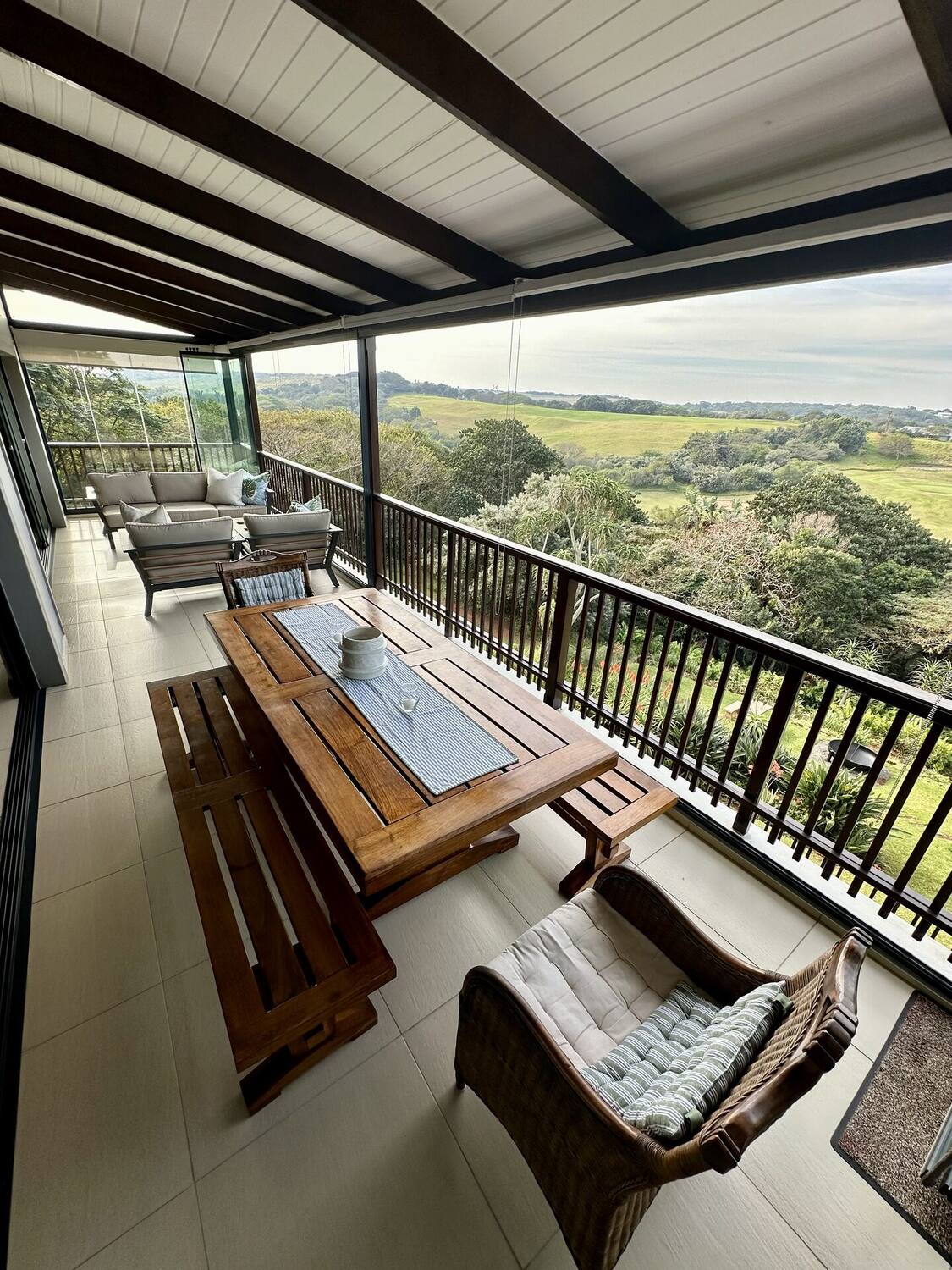 Glass veranda looking across the fairways toward the ocean